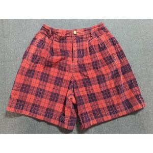 Vintage 80s 90s Plaid High Rise Waist Shorts Red Black Lizsport Size XS 4 Petite